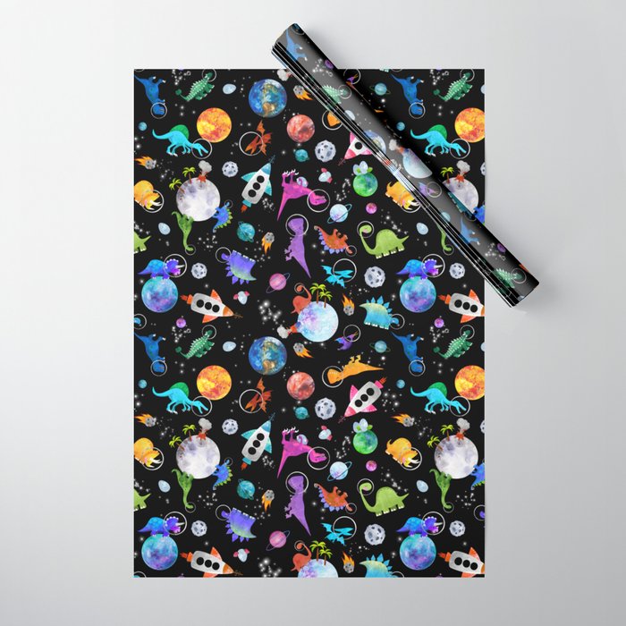 Dinosaur Astronauts In Outer Space Wrapping Paper