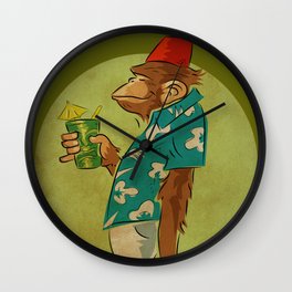 Bradbury The Ape Wall Clock | Chimp, Ape, Drawing, Drink, Fez, Digital, Tikibar, Cocktail 