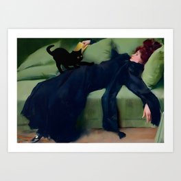 Cat Decadent Young Woman Famous Art Print
