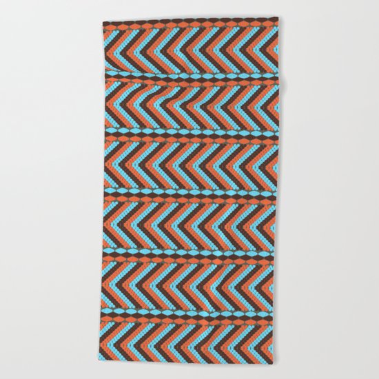 African abstract retro tribal pattern.Turquoise and brown. Beach Towel