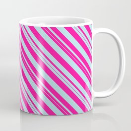 [ Thumbnail: Deep Pink & Powder Blue Colored Striped Pattern Coffee Mug ]
