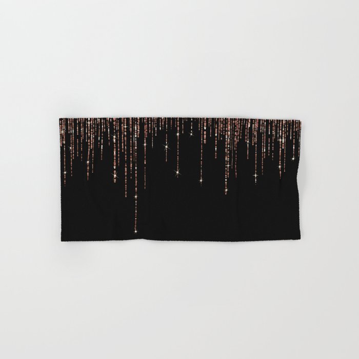 Luxury Black Rose Gold Sparkly Glitter Fringe Hand Bath Towel by
