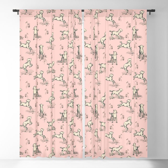 Little Sheep on the pink meadow Blackout Curtain