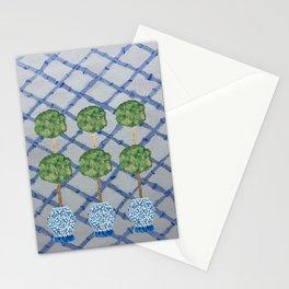 Blue Lattice Ginger Jars Topiary  Stationery Card