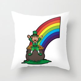 Leprechaun Rainbow and Pot of Gold Saint Patrick Day T-Shirt Throw Pillow