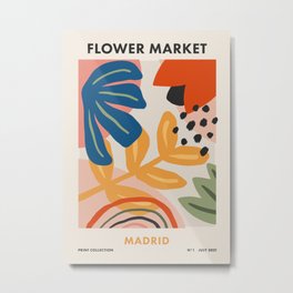 Flower Market Madrid, Abstract Retro Floral Print Metal Print | Retro, Matisse Inspired, Abstract Plants, Kitchen Wall Art, Playful, Modern Art, Graphicdesign, Boho, Mid Century Modern, Abstract Flowers 
