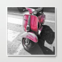 Pink Vintage Vespa Black and White Photography Metal Print