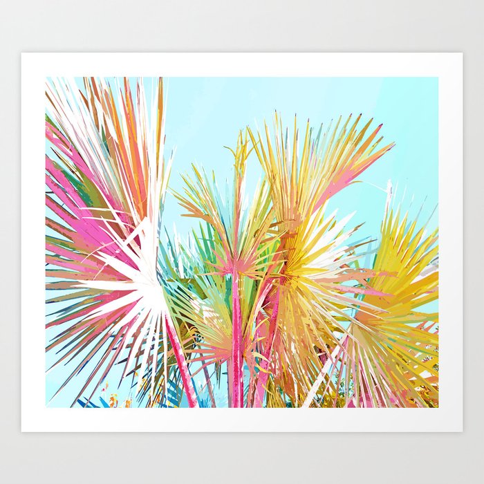 Beachy Pastel Palm Jungle | Botanical Digital Painting | Nature Plants Tropical Boho Blush Art Print