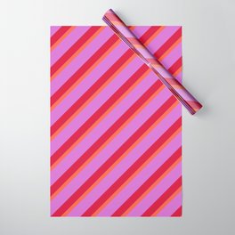 [ Thumbnail: Red, Orchid & Crimson Colored Stripes/Lines Pattern Wrapping Paper ]