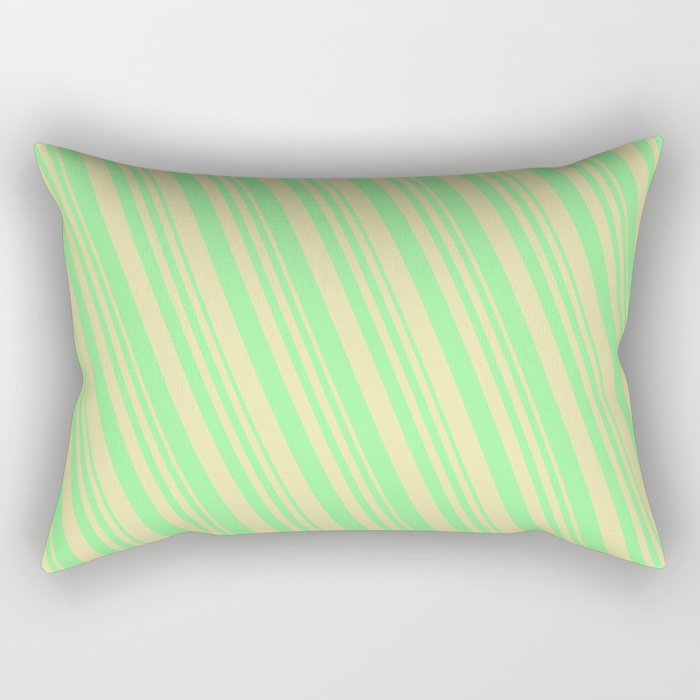 Green and Pale Goldenrod Colored Lines/Stripes Pattern Rectangular Pillow