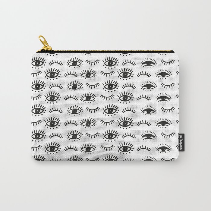 Hand drawn Eye Pattern - Black and White Carry-All Pouch