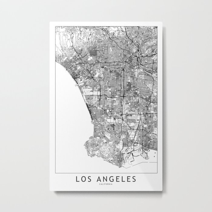 Los Angeles White Map Metal Print