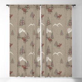 Moose and Mountains, Christmas Pine Trees Blackout Curtain