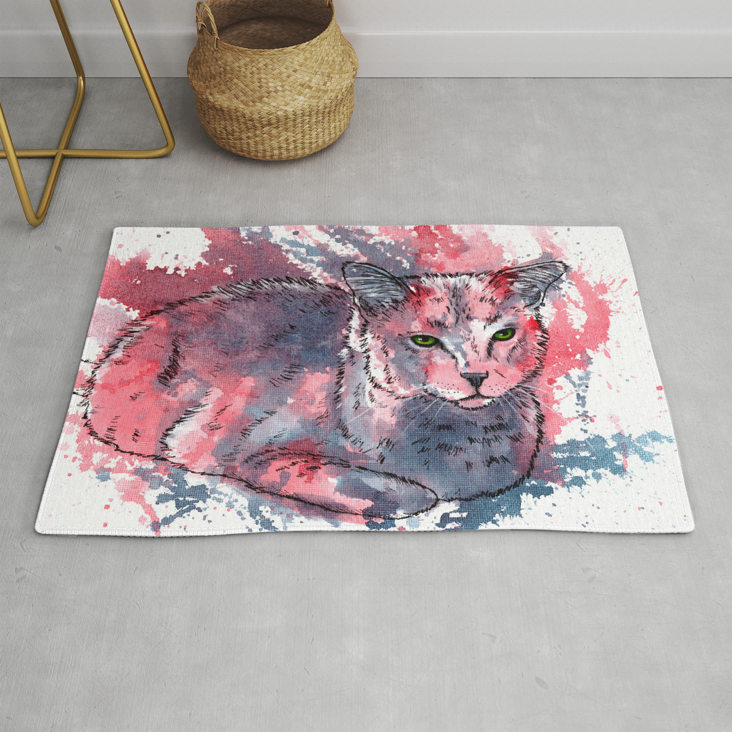 Cat Acrylic Painting Animal Abstract Portrait Rug By Floartstudio