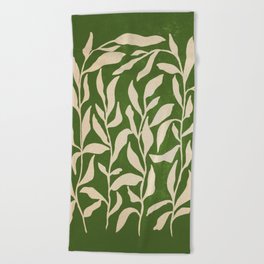 Olive Green Leaves: Mid Century Edition Beach Towel