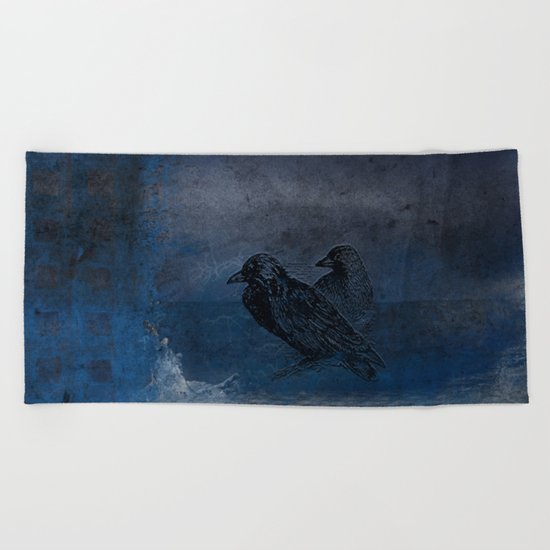 Two Little Crows Blue Sky Dark Night Beach Towel By