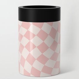 Pastel Pink Checkerboard Wavy Swirl Geometric Pattern Cute Can Cooler