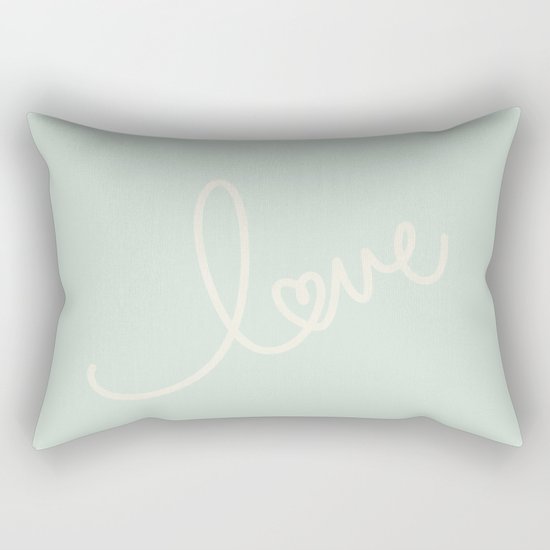 LOVE - Typography on mint green background Rectangular Pillow