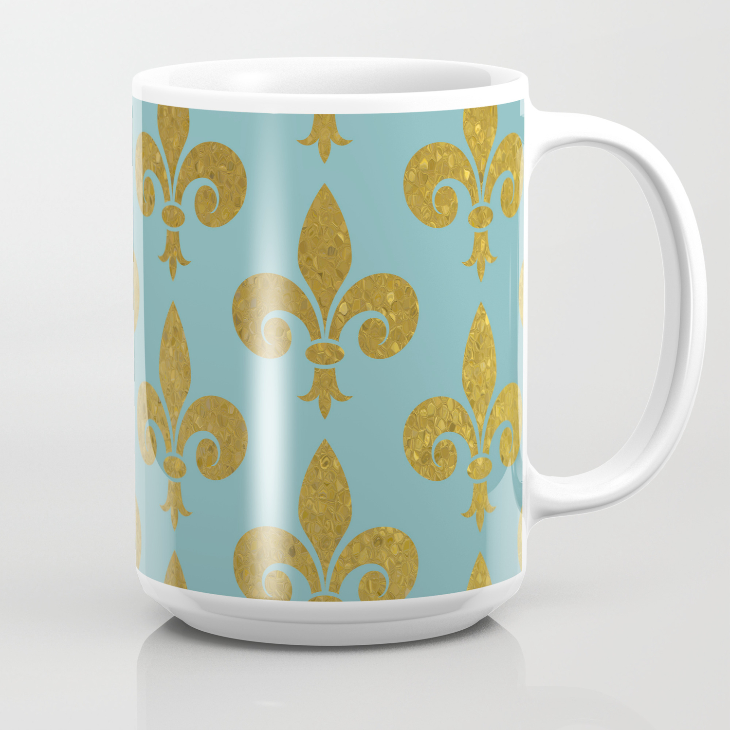 Aqua And Gold Fleur De Lis Coffee Mug By Justeverylittlething Society6