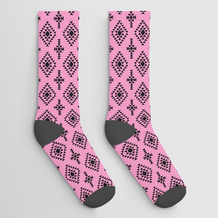 Pink and Black Native American Tribal Pattern Socks