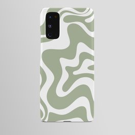 Liquid Swirl Abstract Pattern in Sage Green and White Android Case