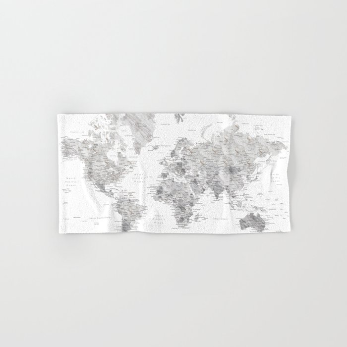 Marble world map in light grey and brown Hand & Bath Towel