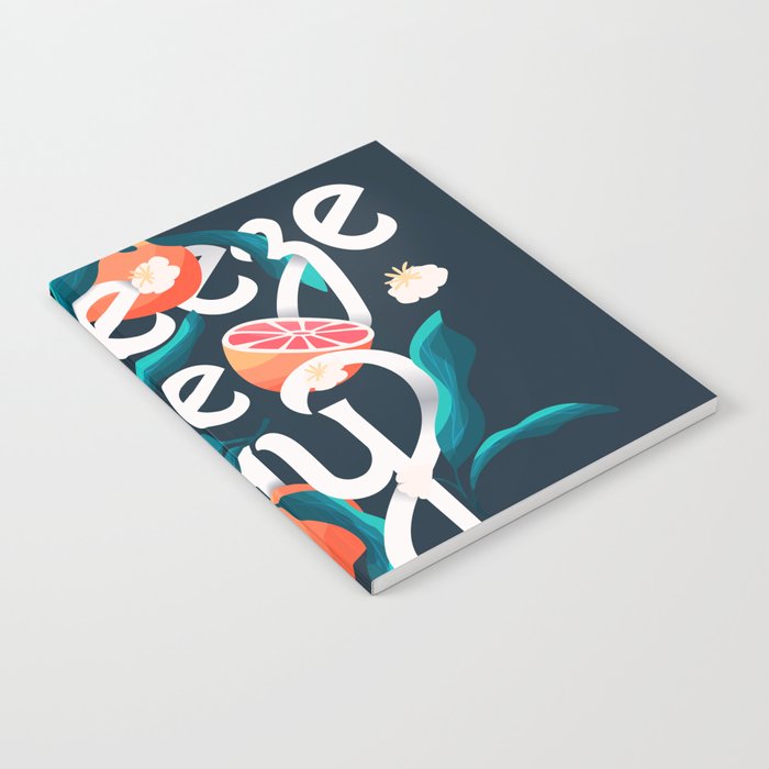 Squeeze the day lettering illustration with oranges on dark blue background VECTOR Notebook