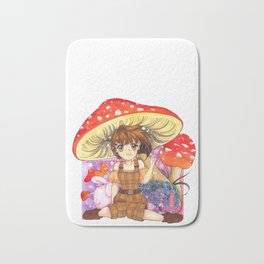 Kawaii Anime girl with enchanted forest mushroom theme Bath Mat
