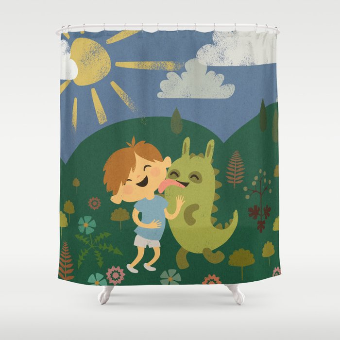 Attack of the Dinobunny! Shower Curtain
