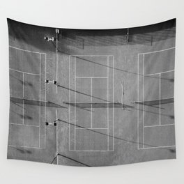Grey tennis court at sunrise | black and white drone aerial photography art | sports field print Wall Tapestry