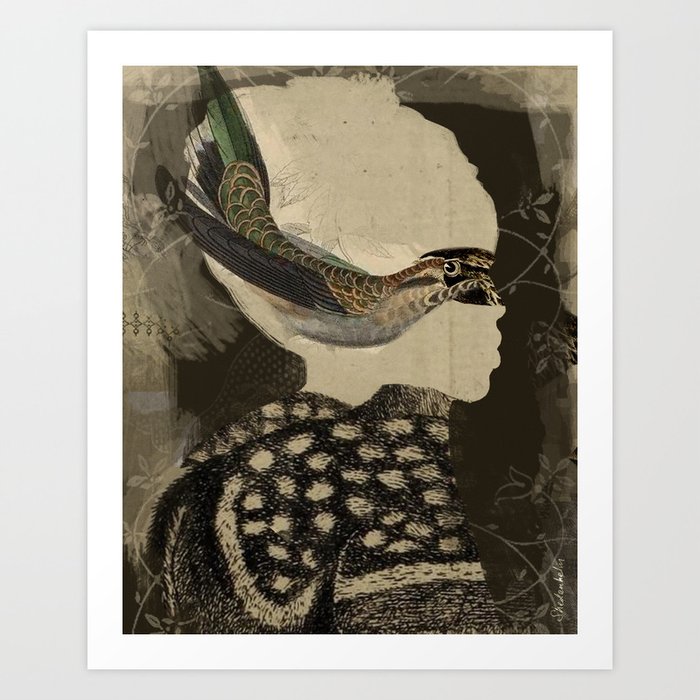 Transformations, Hide-Hummingbird (A Collage Story) Art Print