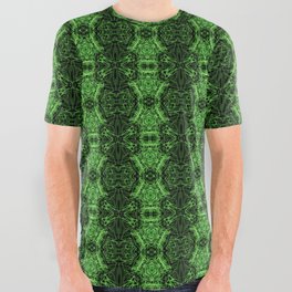 Liquid Light Series 32 ~ Green Abstract Fractal Pattern All Over Graphic Tee
