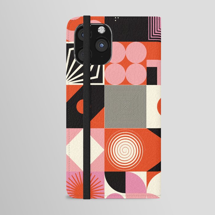 Scandinavian inspired artwork pattern made with simple geometrical forms and cutout colorful shapes. Abstract composition iPhone Wallet Case