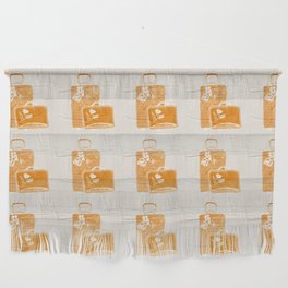 Block Pattern Suitcases with Travel Stickers in Orange Wall Hanging