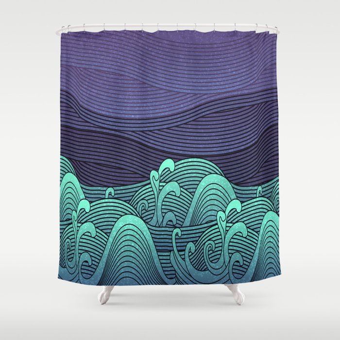 Night Abstract Traditional Japanese Wave Art Landscape - Ukiyo E Art Shower Curtain