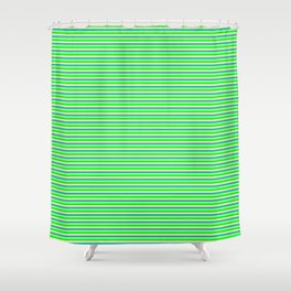 [ Thumbnail: Lime, Bisque, Light Sea Green, and Green Colored Striped/Lined Pattern Shower Curtain ]