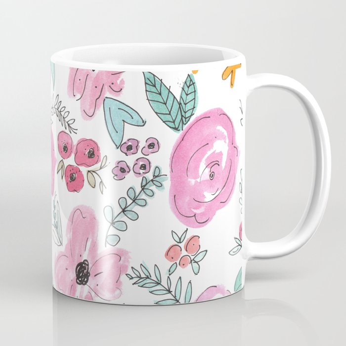 Pink Watercolor Floral Print  Coffee Mug