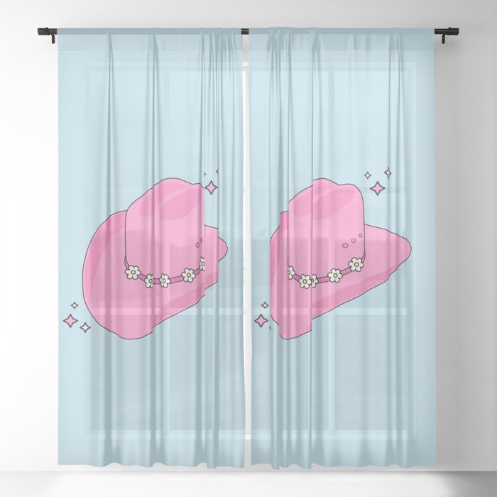 Abstract Cowboy Hat Pink And Blue Print Preppy Modern Aesthetic Sheer Curtain