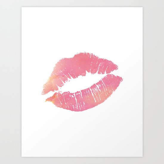 Watercolor Pink Lips Lipstick Chic Romantic Kiss Girls 