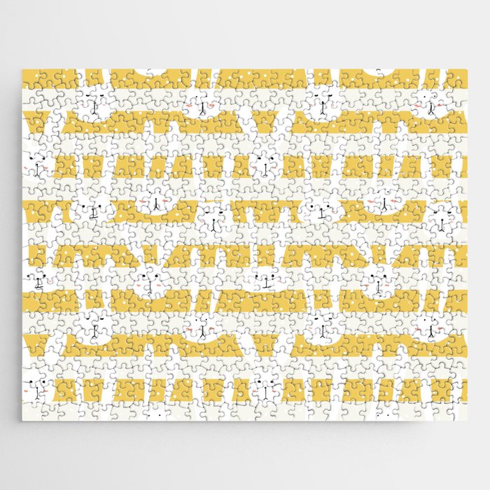 Bunny Heads on Sunshine Yellow Stripes Jigsaw Puzzle