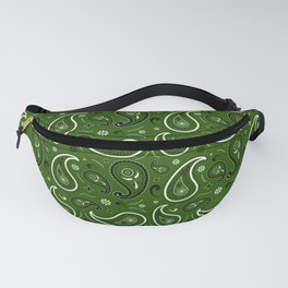 Black and White Paisley Pattern on Green Background Fanny Pack