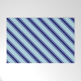 [ Thumbnail: Light Blue and Midnight Blue Colored Striped Pattern Welcome Mat ]