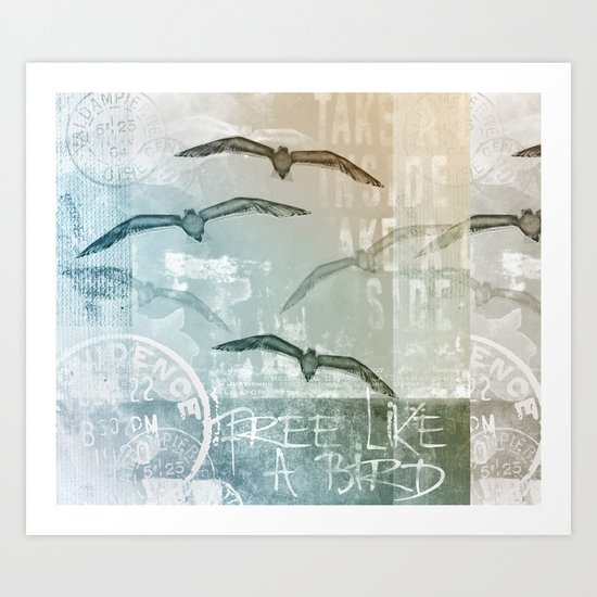 Seagull mixed media artwork Art Print