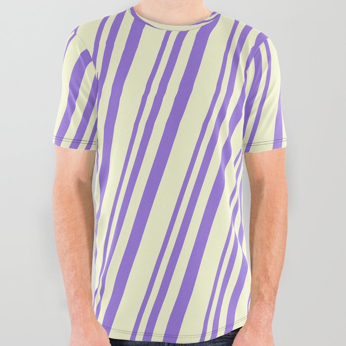 Purple & Light Yellow Colored Stripes Pattern All Over Graphic Tee