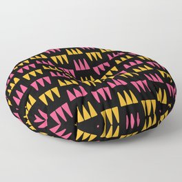 Retro Modernist Geometric Tri-Triangle Pattern 733 Black Pink and Yellow Floor Pillow