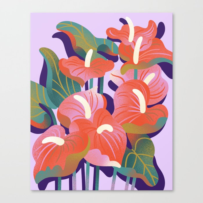Anthurium on Lavender Background Canvas Print