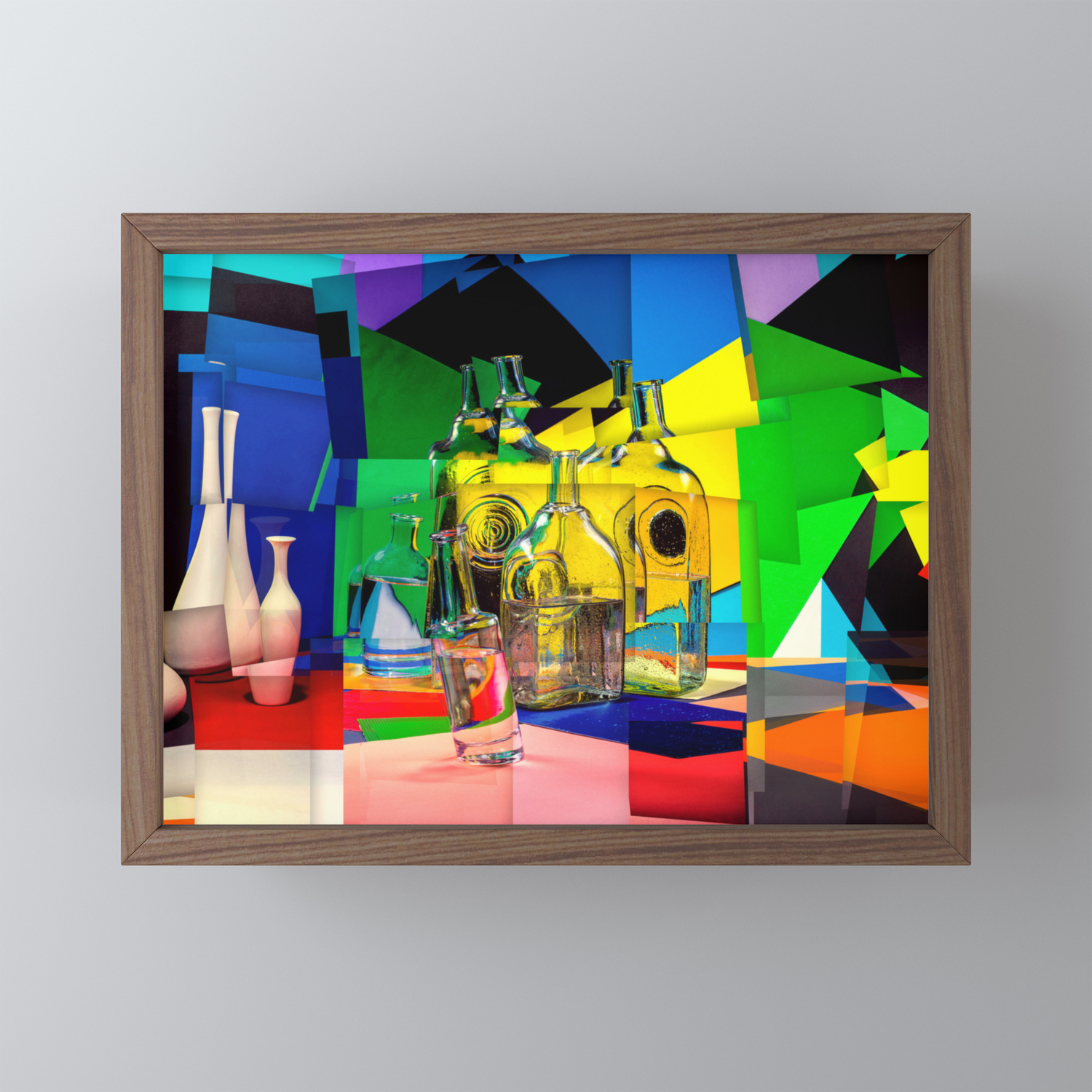 Abstract Collage With Vases And Glass Bottles Framed Mini Art