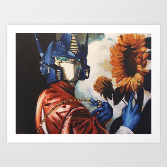 Optimus Prime With Sunflower Art Print