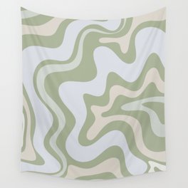 Liquid Swirl Contemporary Abstract Pattern in Light Sage Green Wall Tapestry