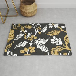 Nature Black, White and Yellow Coffee Plants and Seeds  Rug